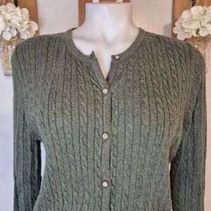 Eddie Bauer Button Front Cable Knit Cotton Blend Women's Cardigan Sweater